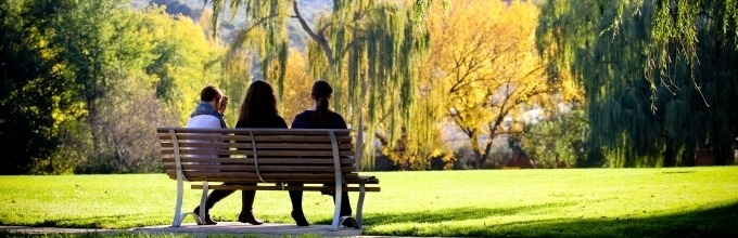 Women sitting ANU campus 